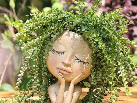 Face Head Planter Succulent Plant Flower Pot Resin Container with Drain Holes Flowerpot Figure Garden Decor Tabletop Ornament Online Sale