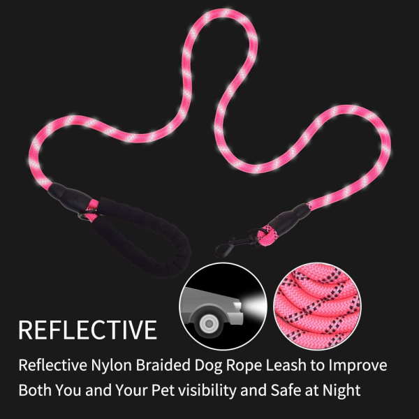 5 FT Thick Highly Reflective Dog Leash-Pink Supply