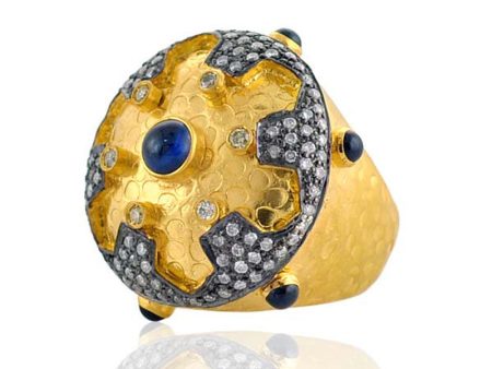 18K Gold Sapphire Pave Diamond Designer Ring 925 Sterling Silver Women S Jewelry US-4 For Sale