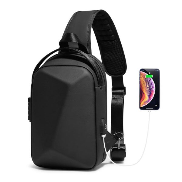 Hard Shell Sling Bag Backpack with Lock for Men Anti-theft Waterproof Shoulder Bag Chest pack USB Charging For Sale