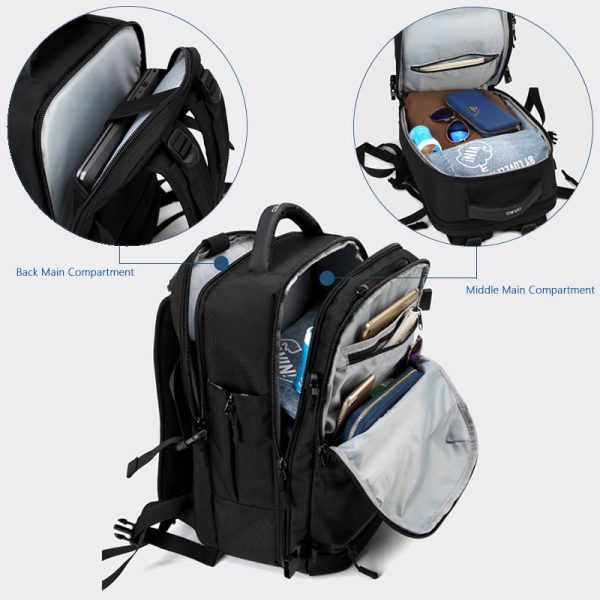 Backpack with Waterproof Cover Shoe Compartment 35L Water Repellent USB Charging Travel Backpack For Cheap