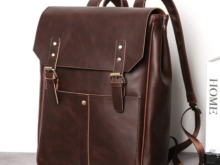 Vinatage PU Leather Backpack Casual Shoulder Bag Large Capacity Brown School Backpack Supply